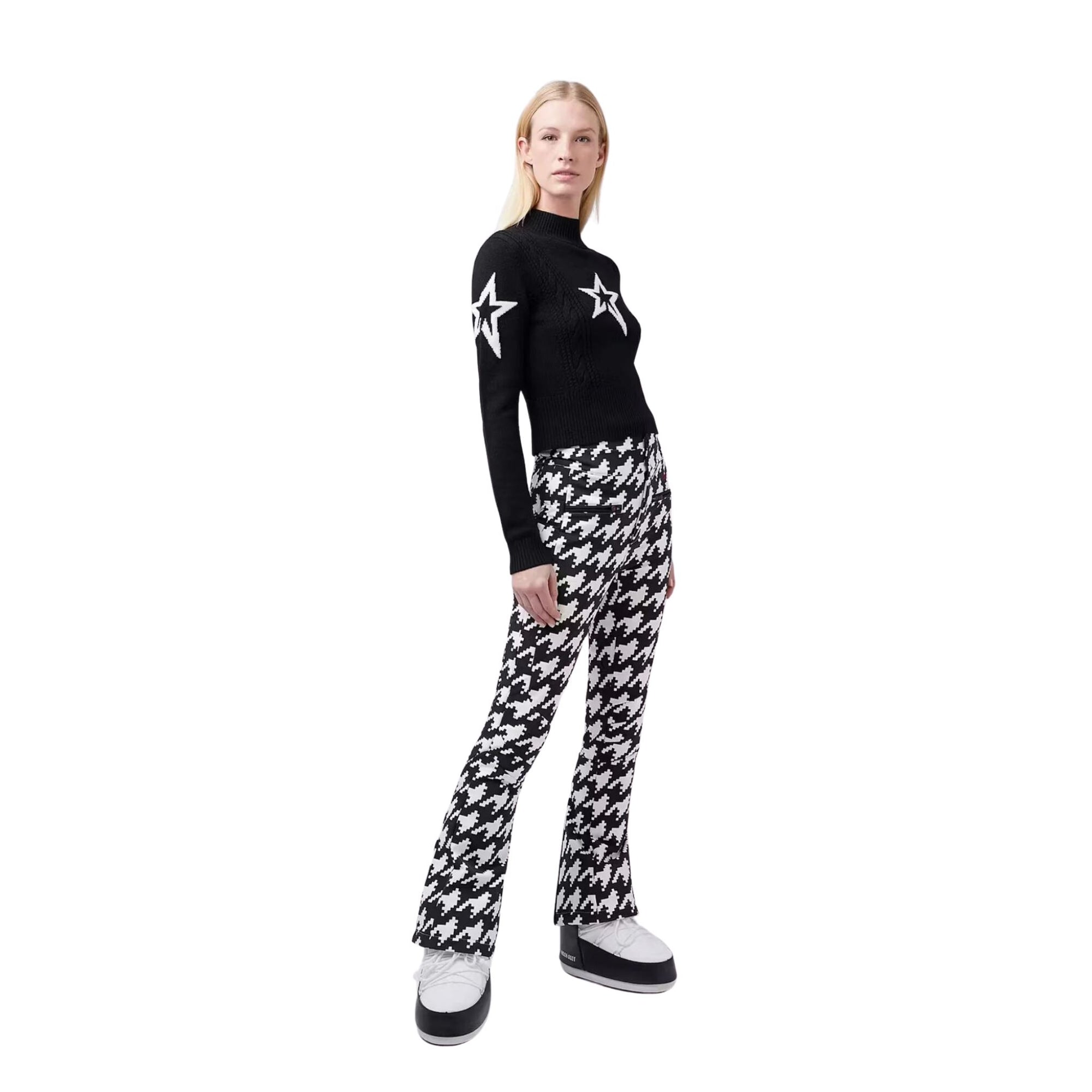 Womens Perfect Moment Aurora High Waist Flare Pant - Houndstooth Black/Snow White Pants Perfect Moment XS INTL / 6-8 AU 