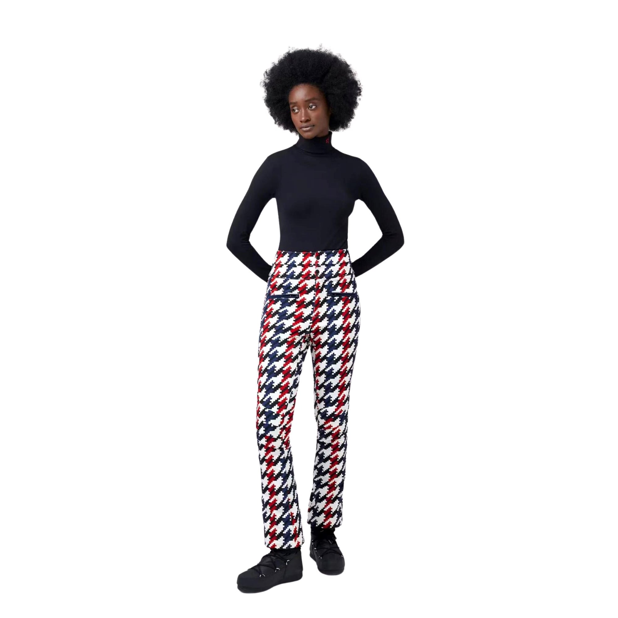Womens Perfect Moment Aurora High Waist Flare Pant - Houndstooth Red/Navy Pants Perfect Moment XS INTL / 6-8 AU 