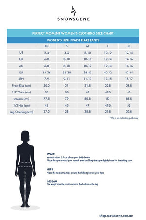 Womens Perfect Moment Aurora High Waist Flare Pant - Snow White Size Chart