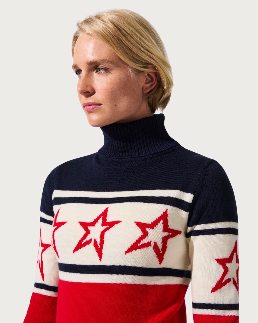 Womens Perfect Moment Chopper Merino Wool Sweater - Red/Navy Knitwear Perfect Moment 