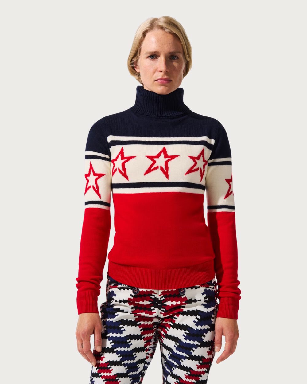 Womens Perfect Moment Chopper Merino Wool Sweater - Red/Navy Knitwear Perfect Moment 