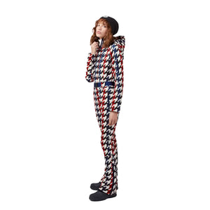 Womens Perfect Moment Houndstooth Ski Suit -Red/Navy One Piece Suits Perfect Moment 