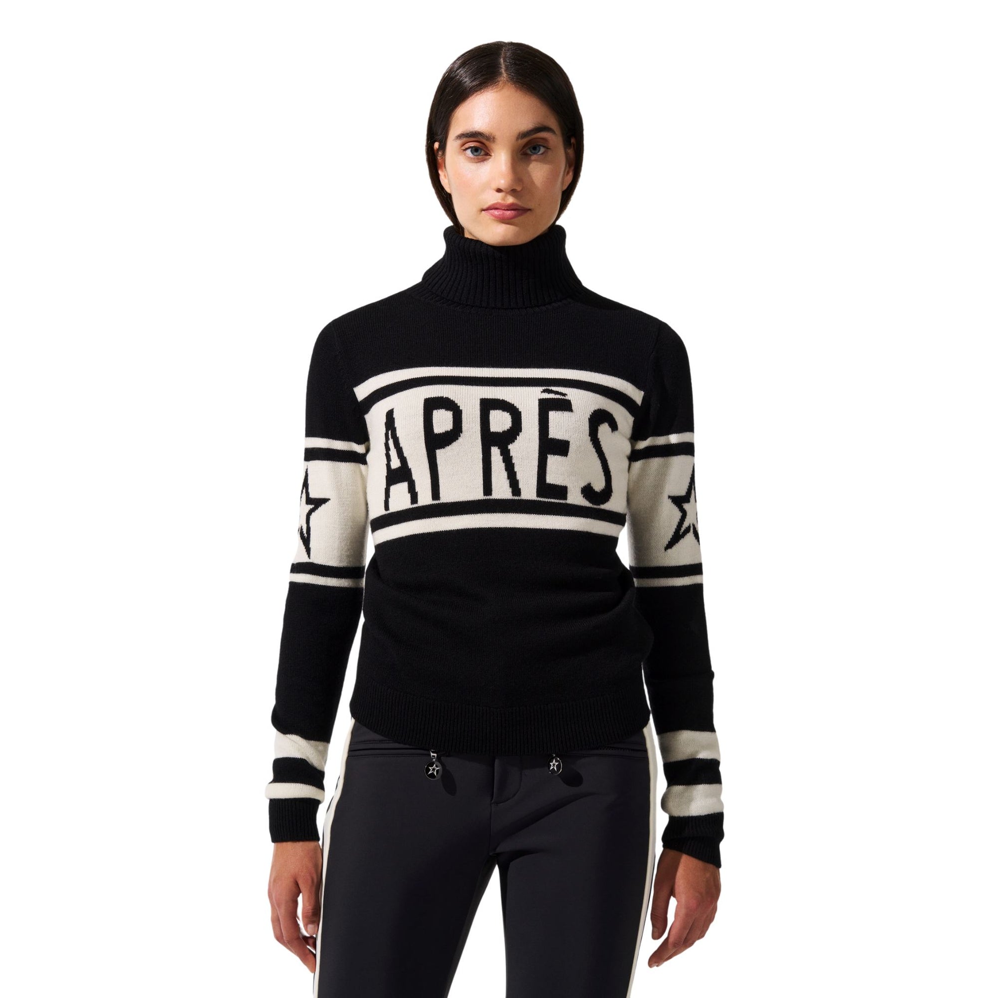 Womens Perfect Moment Schild 'Apres' Merino Wool Sweater - Black/Snow White/Toffee Knitwear Perfect Moment XS INTL / 6-8 AU 