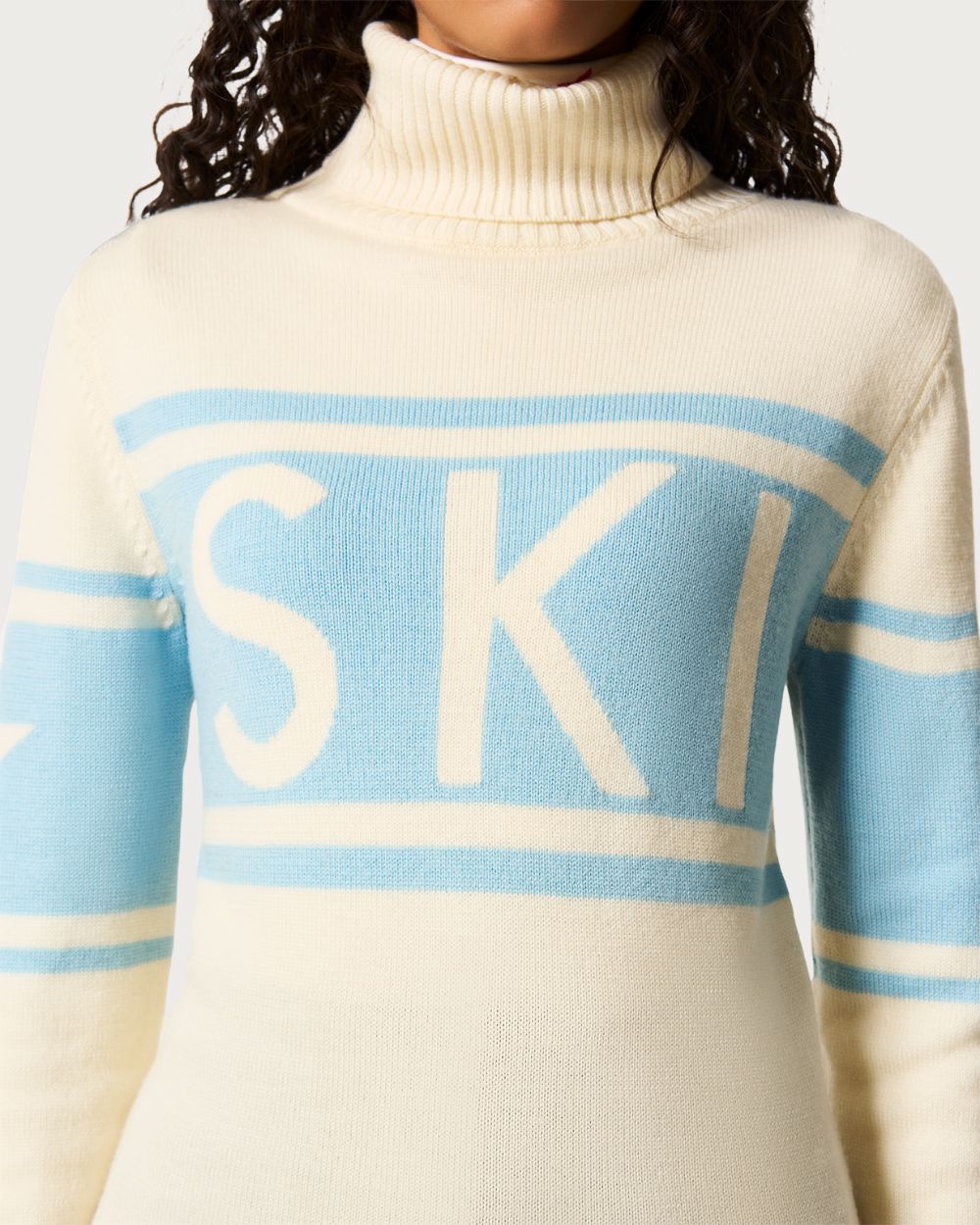 Womens Perfect Moment Schild 'Ski' Wool Sweater - Snow White/Light Blue Knitwear Perfect Moment 