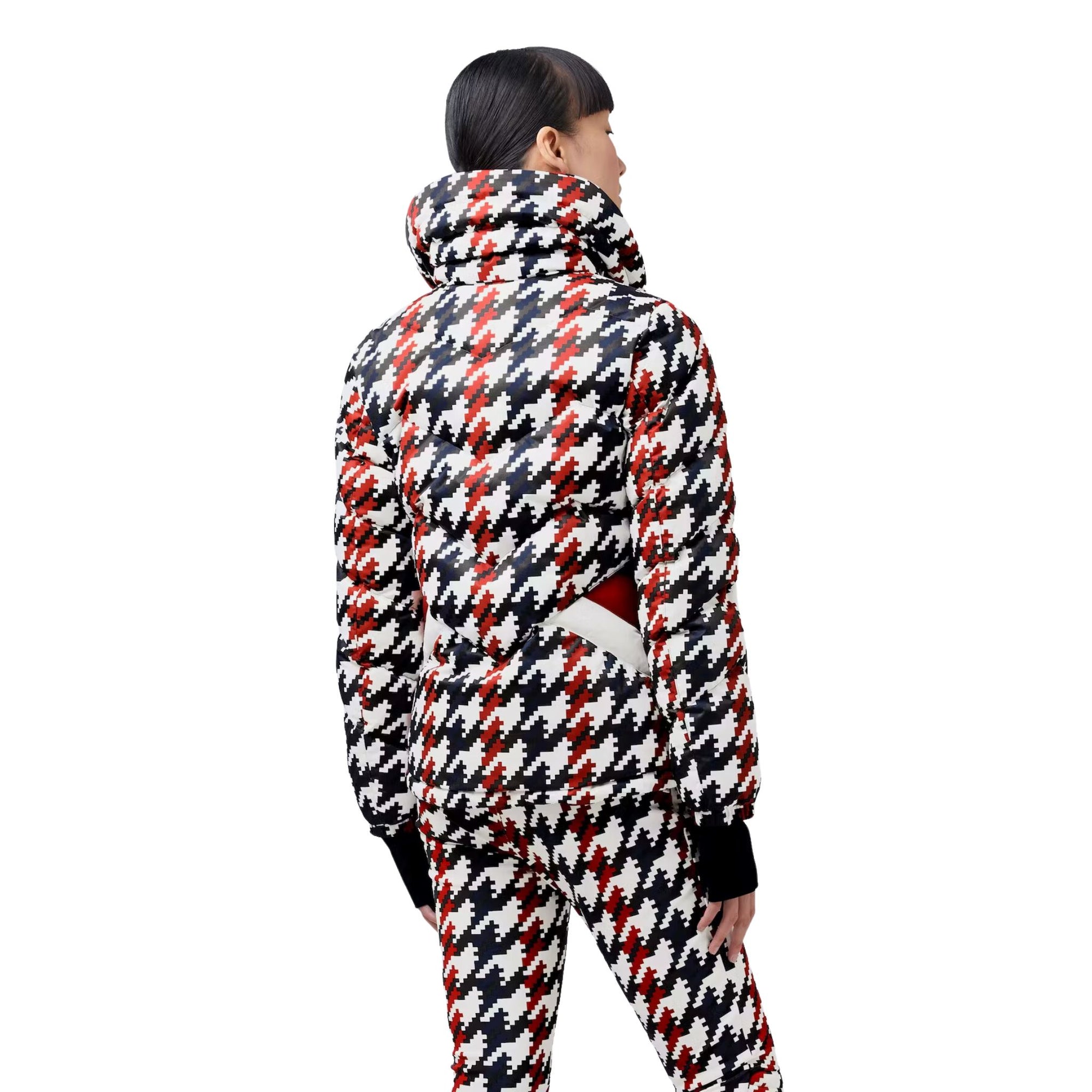 Womens Perfect Moment Ski Duvet Jacket - Houndstooth Red/Navy Jackets Perfect Moment XS INTL / 6-8 AU 