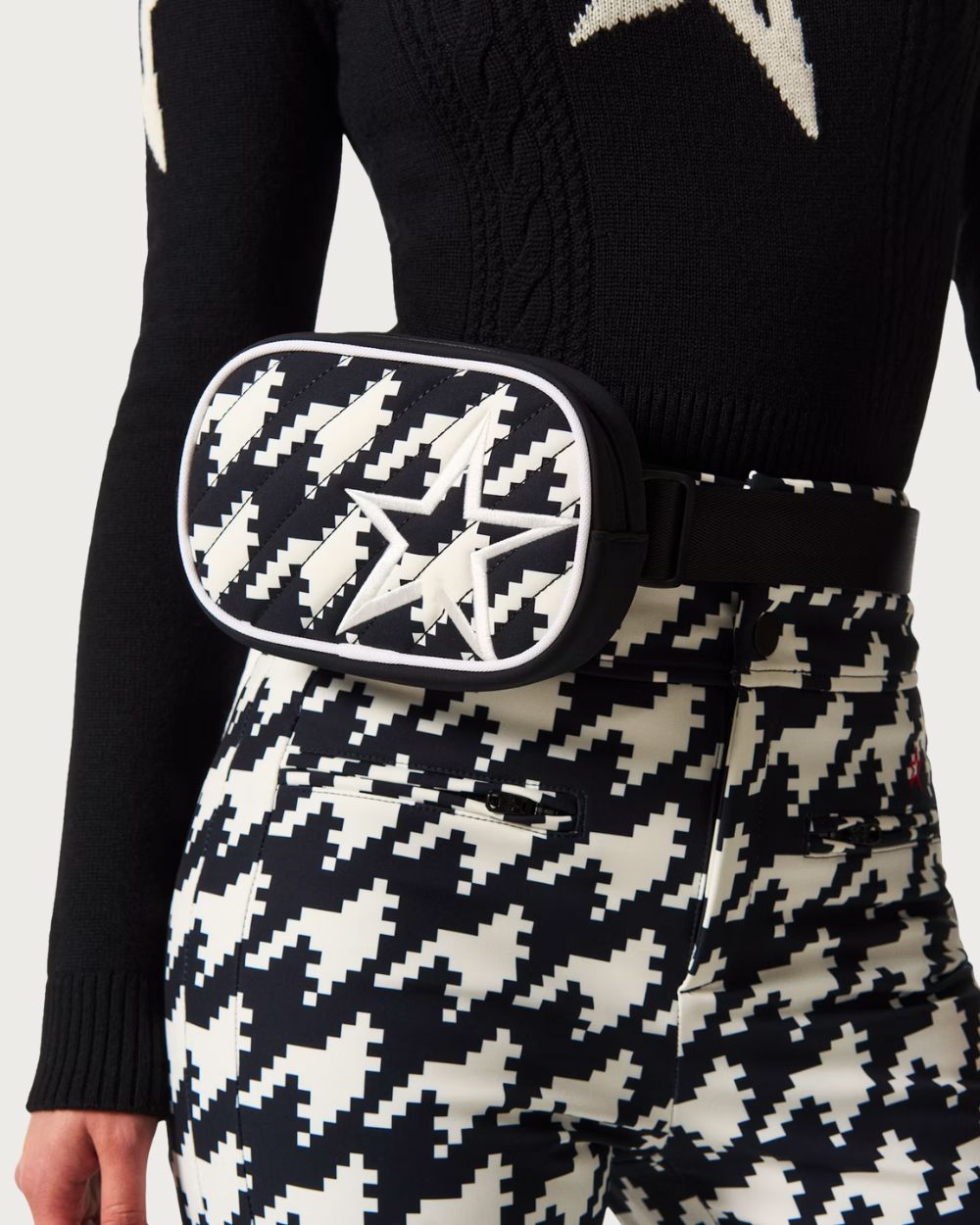 Women's Perfect Moment Star Bum Bag - Black and White Houndstooth Accessories Perfect Moment 
