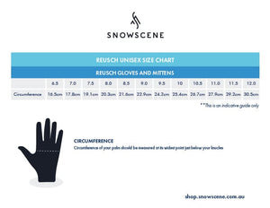 Womens Reusch Mikaela Shiffrin R-Tex XT Glove - Black/White size chart