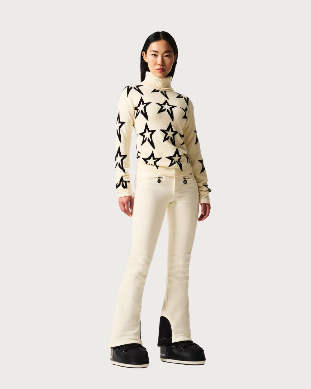 Womens Star Dust Merino Wool Sweater - Snow White /Black Star Knitwear Perfect Moment 