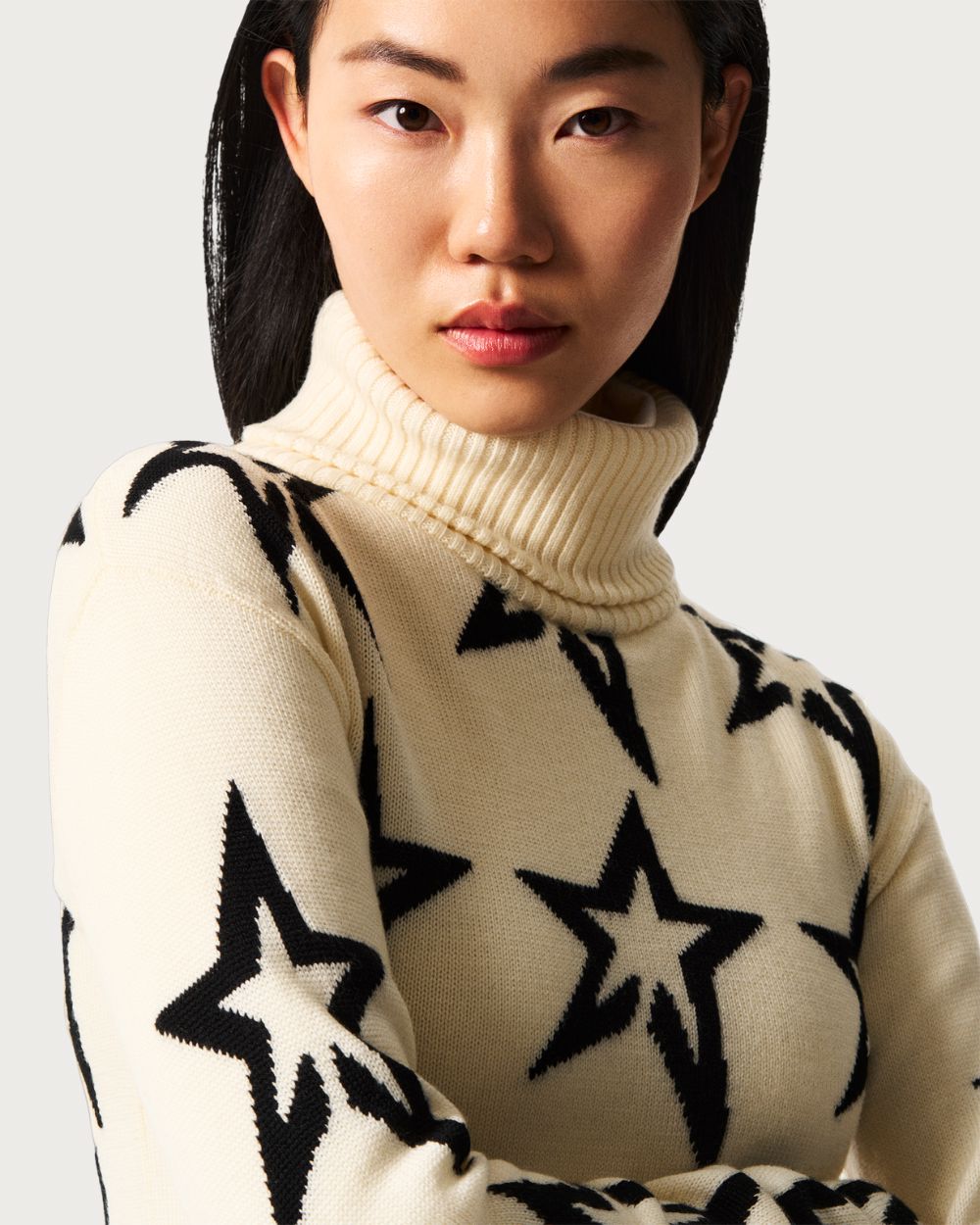 Womens Star Dust Merino Wool Sweater - Snow White /Black Star Knitwear Perfect Moment 