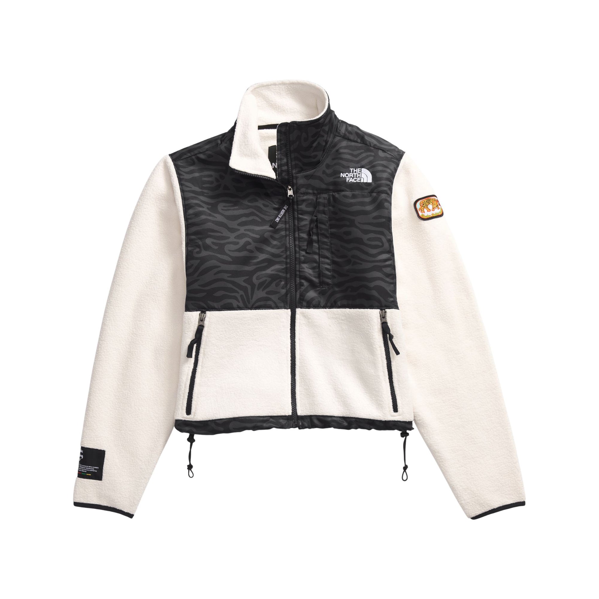 Womens The North Face Retro Denali Jacket Tiger Stripe Print- White Dune / TNF Black Jackets The North Face XS INTL / 8 AU 